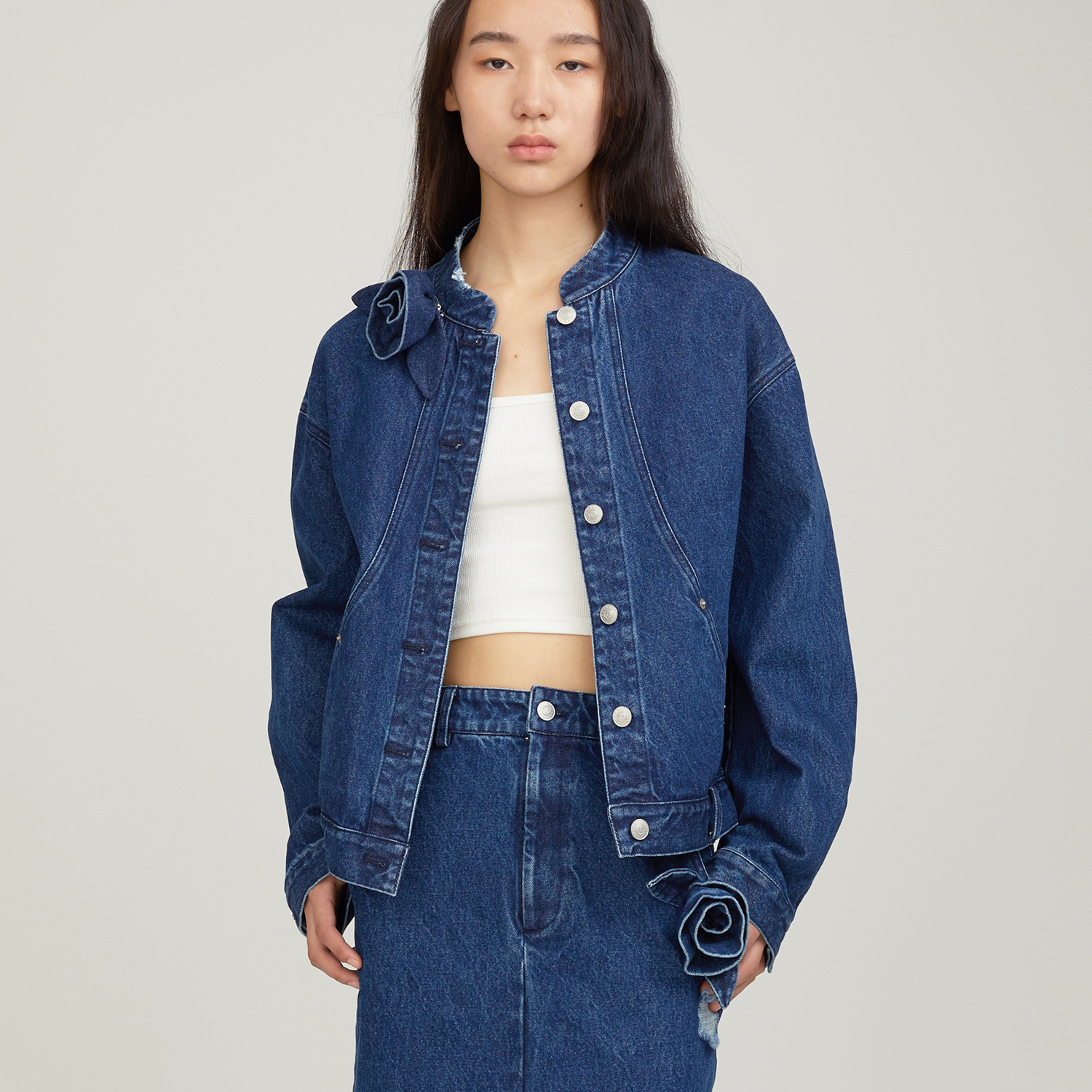 CELECT买手店FENGYI TAN 花朵立领牛仔复古修身显瘦短外套女