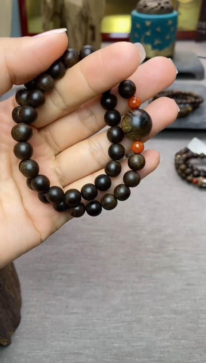【闪购商品】沉香手串富森红土玉化08+白棋留疤1.4双圈沉水