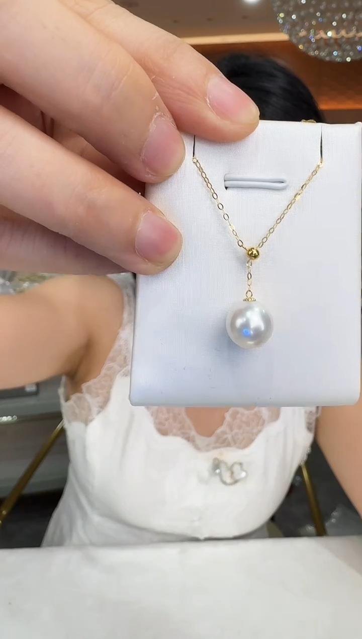 18K金镶嵌海水珍珠NN澳白吊坠金链@@p0143