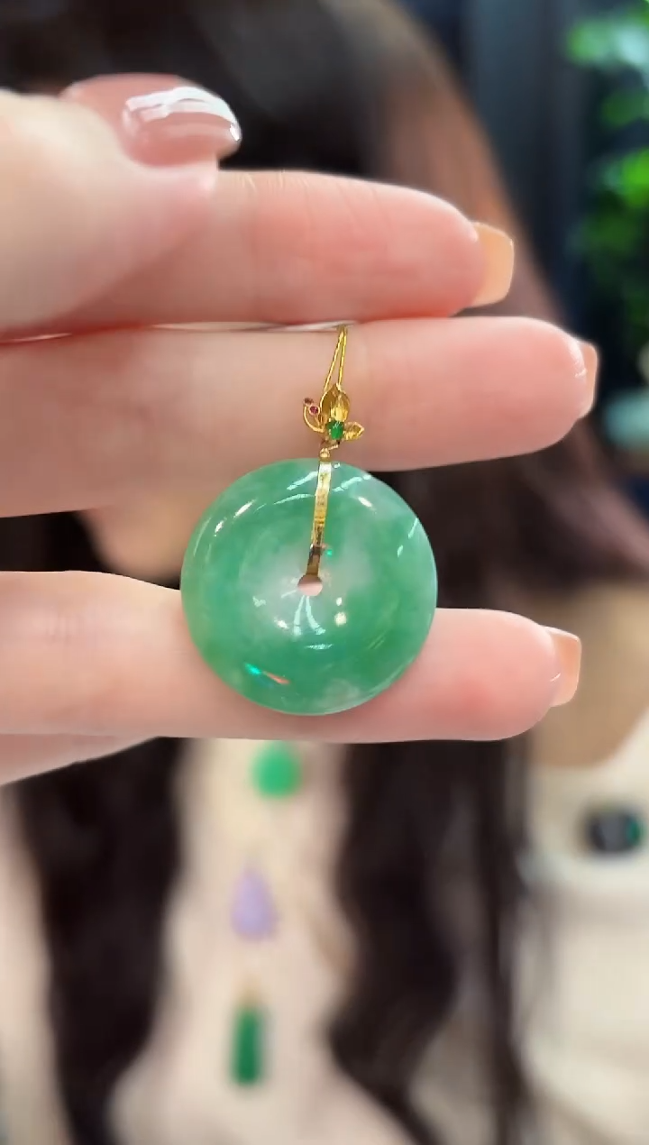 吊坠(不含链)18K金镶嵌翡翠 缅甸A货/支持复检/一件