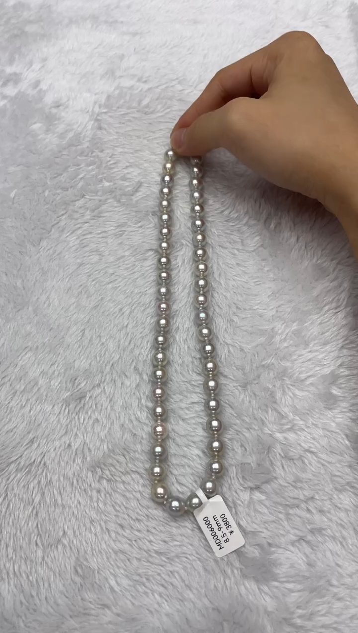 海水珍珠银S925镶嵌项链AK真多麻8.5-9mm