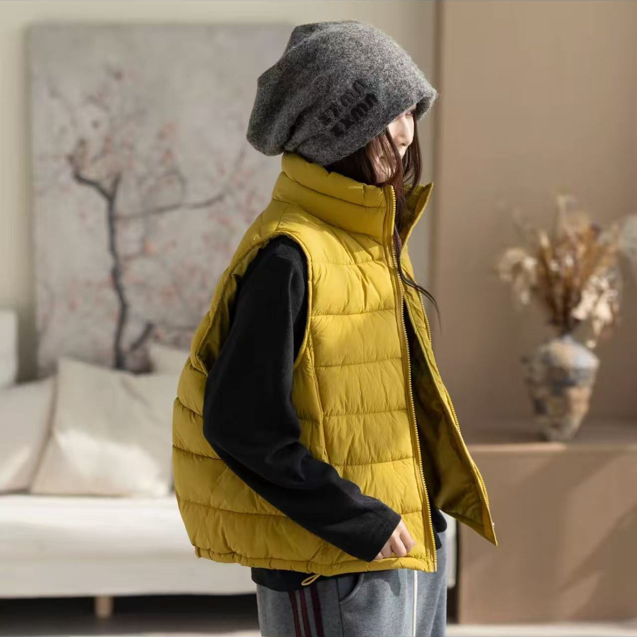 9316-排骨款轻薄羽绒服马夹（黄色）