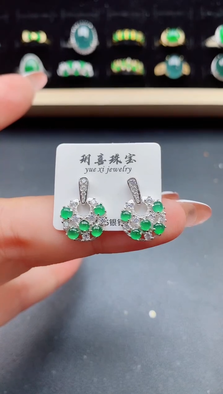 【闪购商品】翡翠耳饰银S925镶嵌058050