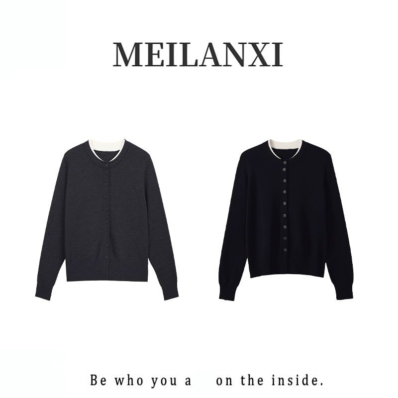 【MEILANXI】【韩系针织】30绵羊毛气质休闲假两件女款针织上衣8532