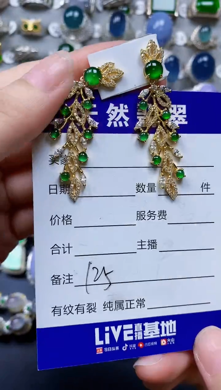 翡翠银S925镶嵌耳饰0125
