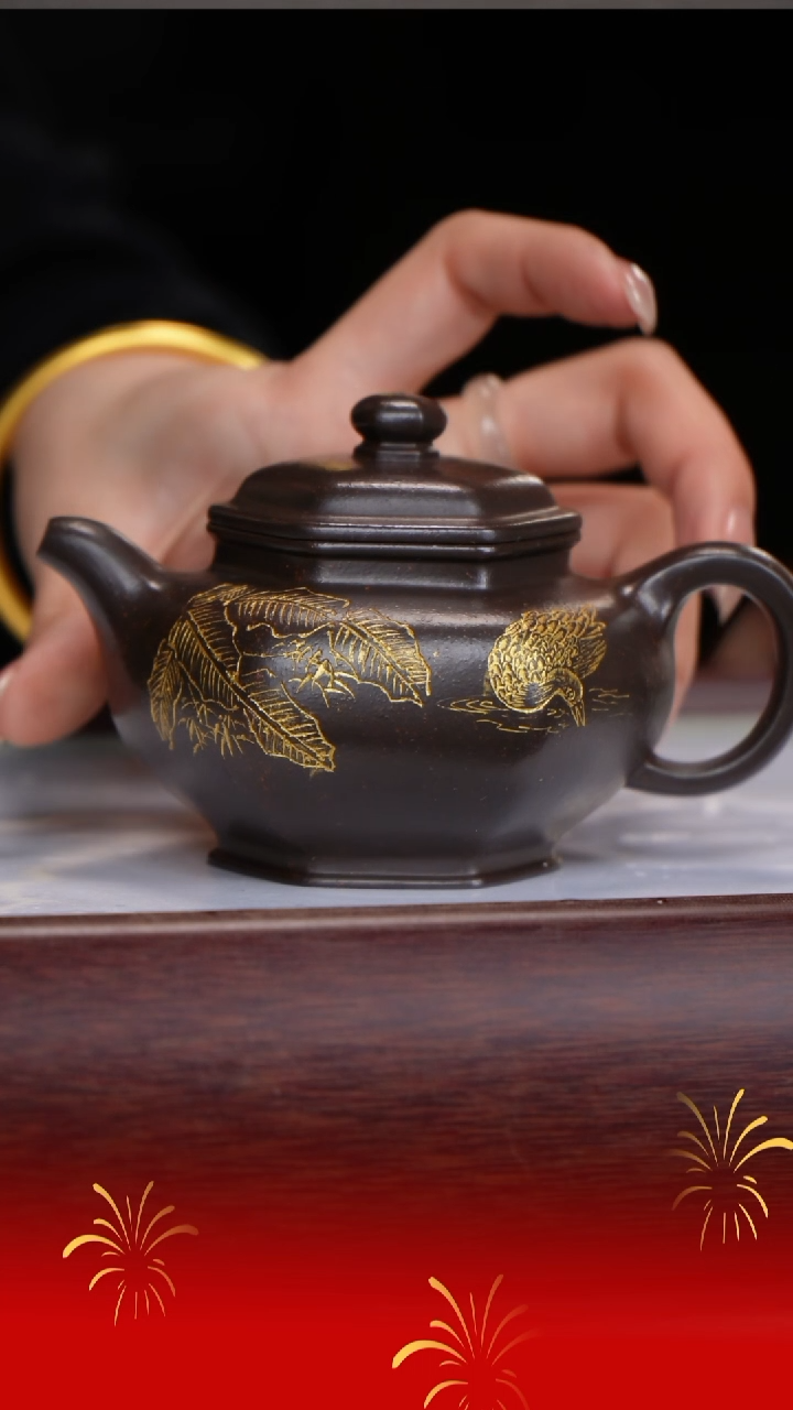 【闪购商品】紫砂茶壶杨建英/紫玉金砂/六方掇只/200cc