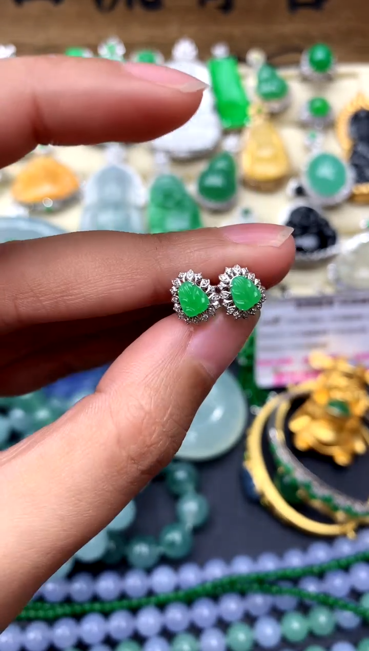 【闪购商品】翡翠耳饰18K金镶嵌140-中国好珍宝