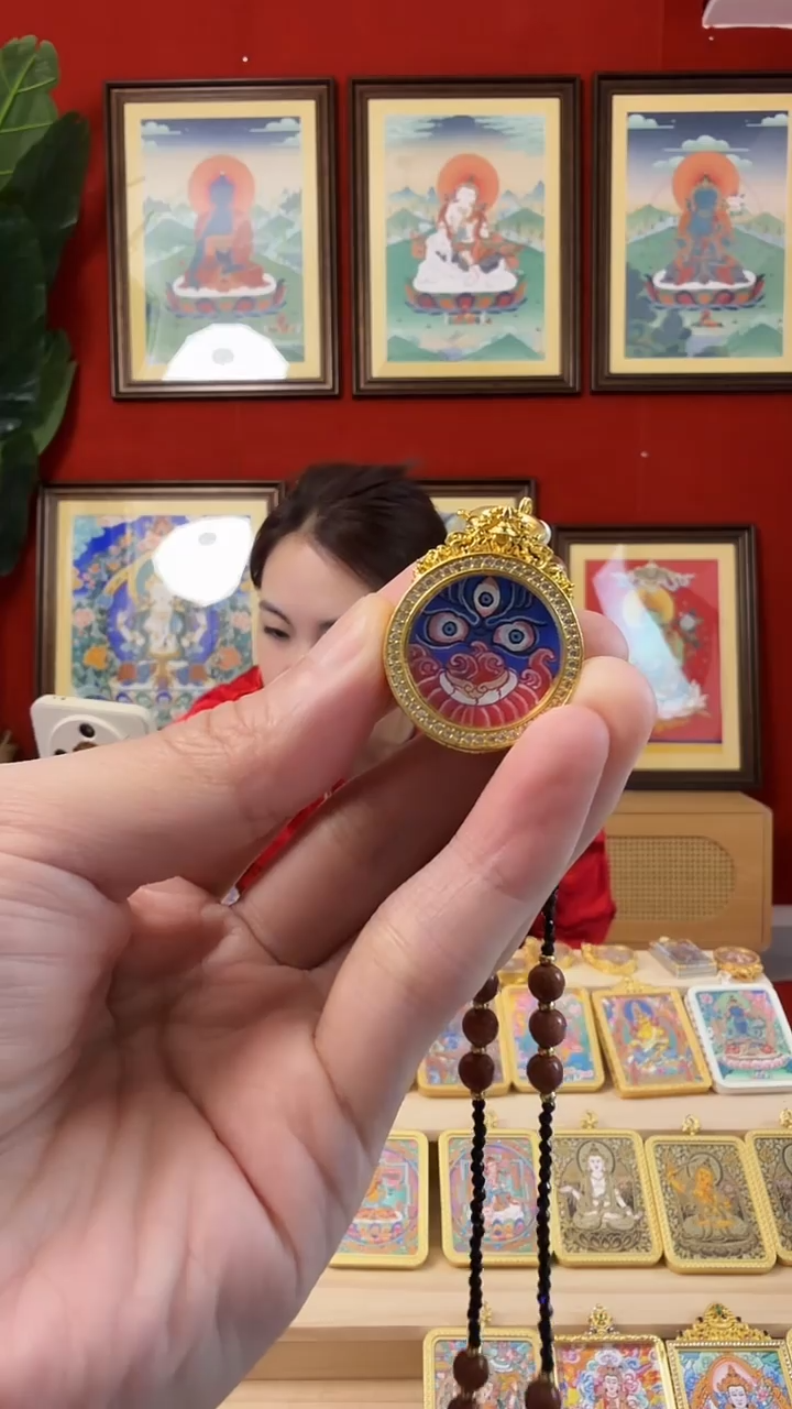 吊坠黑C-热贡纯手绘唐卡吊坠