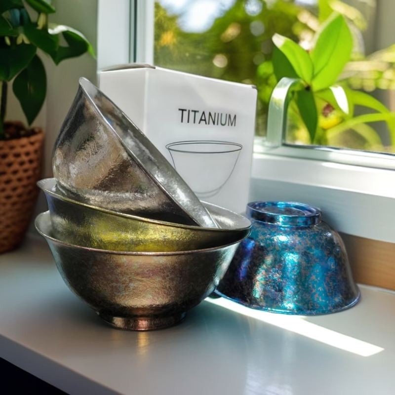 大冰花宫廷贵族纯钛碗320ml大容量11.8cm口径内外纯钛双层防烫