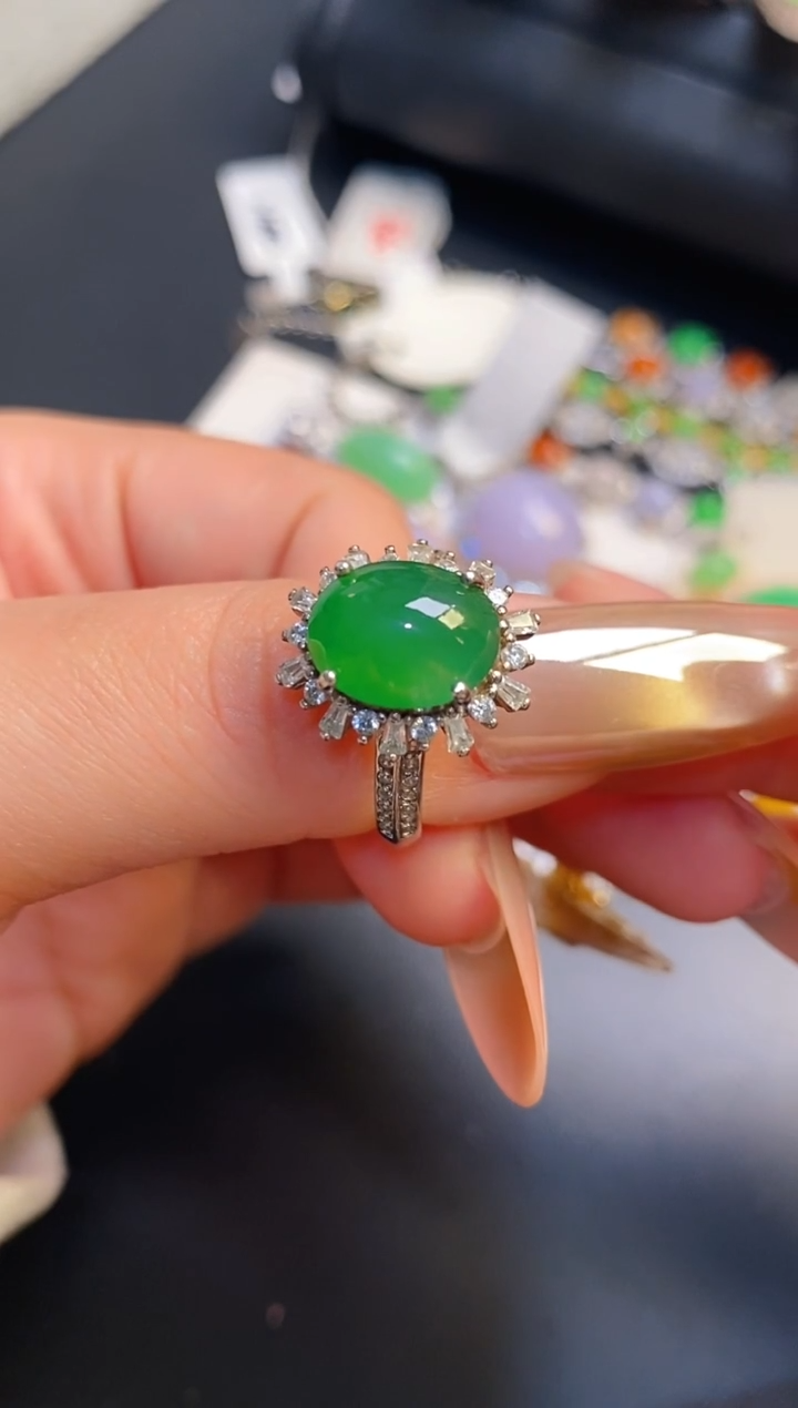 银S925镶嵌戒指翡翠天然