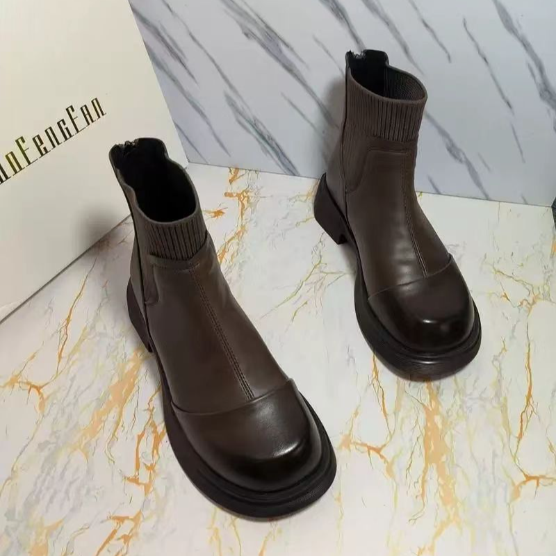 冬季弹力休闲森系瘦瘦靴圆头千金风马丁靴秋冬胶粘女5805