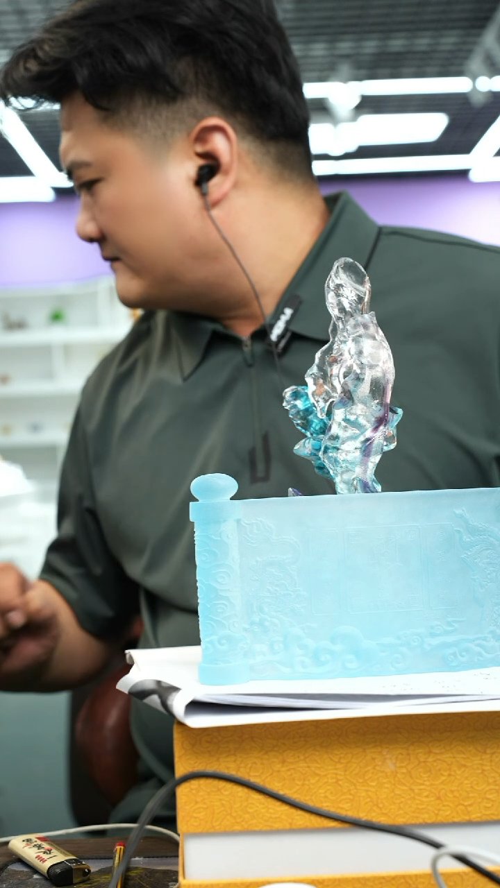 手工艺品琉璃一*水古法琉璃2 个 摆件