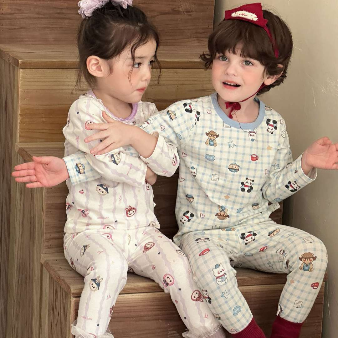 儿童秋季A类无骨纯棉莱卡男女童秋衣秋裤睡衣家居服套装