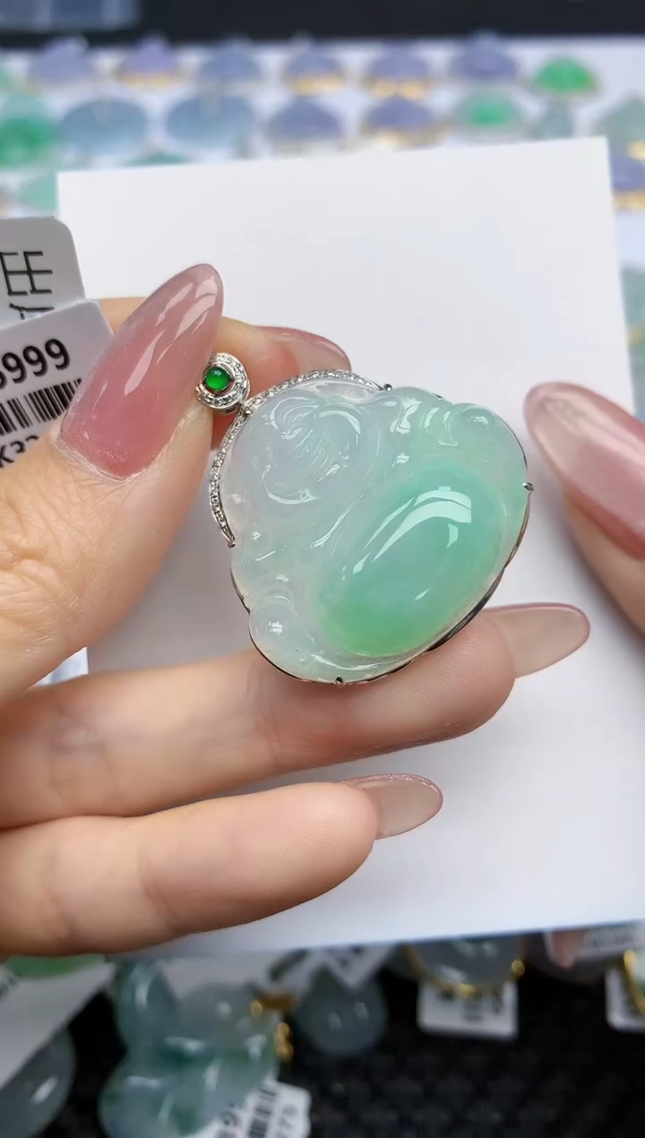 【闪购商品】翡翠挂件18K金镶嵌天然翡翠A货