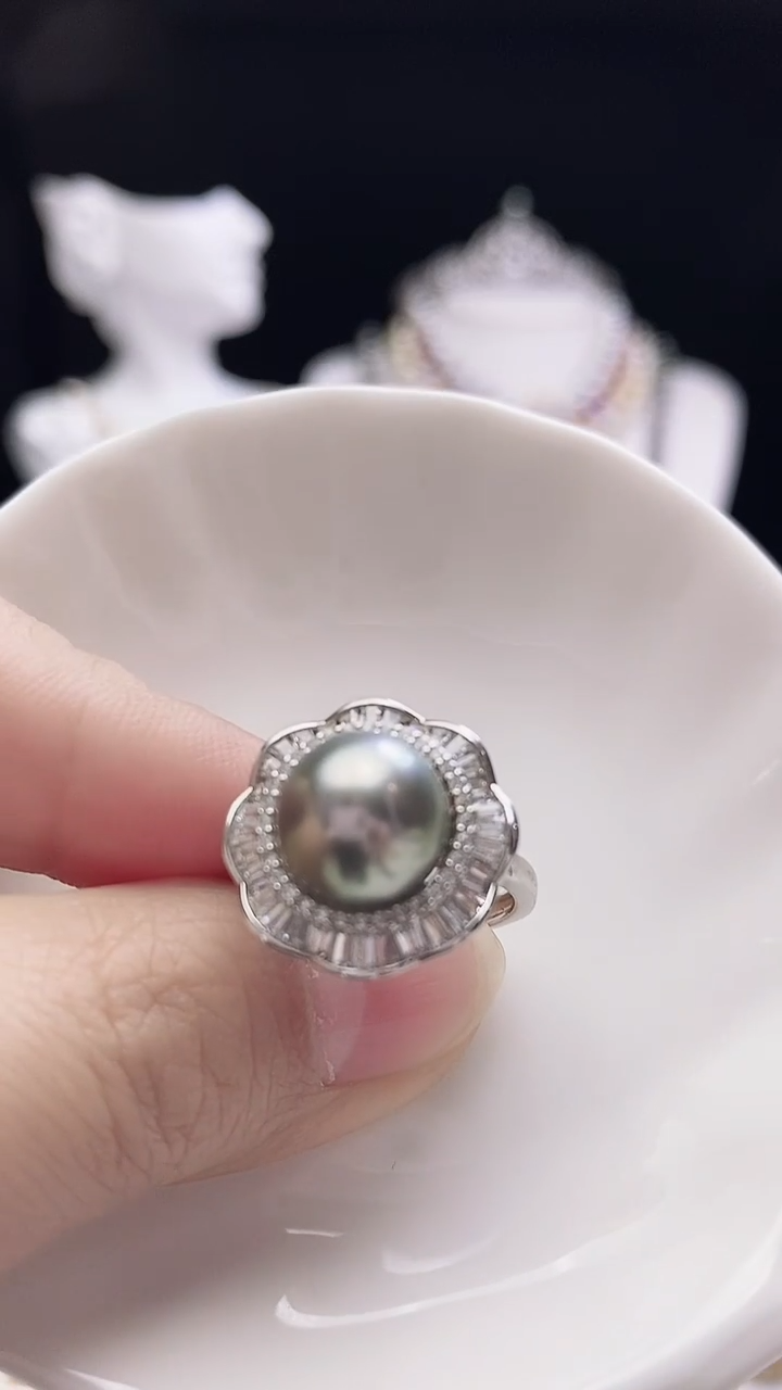 【闪购商品】海水珍珠戒圈银S925镶嵌大溪地戒指