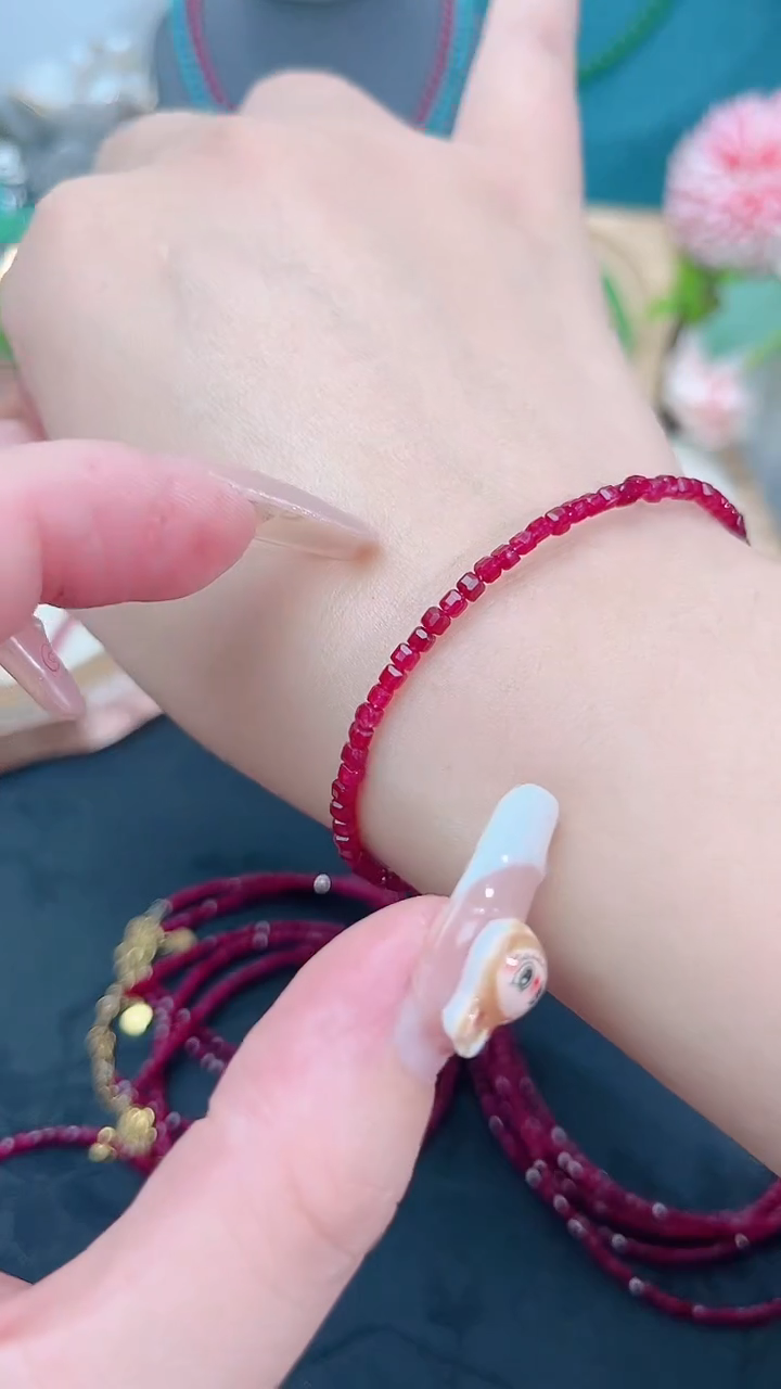 手链银S925镶嵌红宝石姨妈56