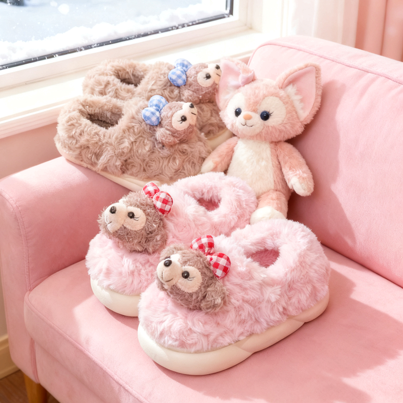 冬季新款儿童棉拖鞋可爱居家女童包跟棉鞋雪莉玫女孩室内毛绒拖鞋