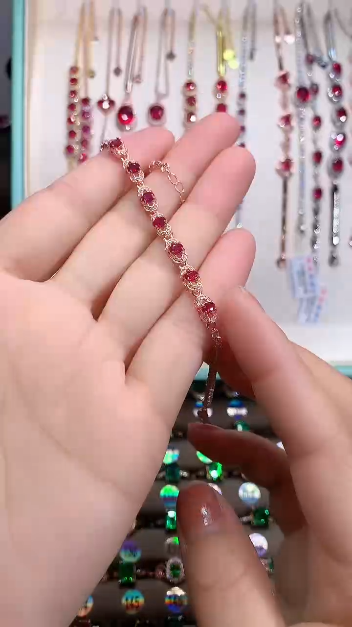 【闪购商品】红宝石手链银S925镶嵌玫瑰金