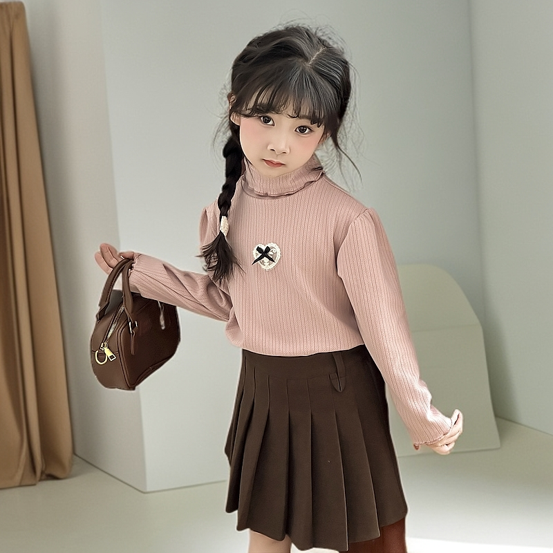 女童韩版木耳花边长袖秋款春秋打底针织毛衫半高领洋气百搭上衣