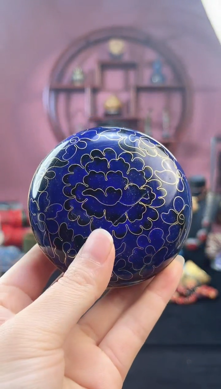 非遗 景泰蓝粉盒 蓝万花