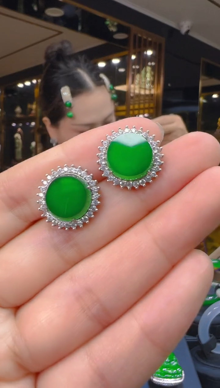 翡翠银S925镶嵌耳饰113（多样性发其一）