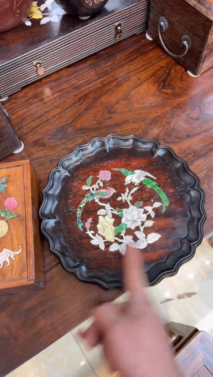 木木紫檀圆盘花鸟螺钿