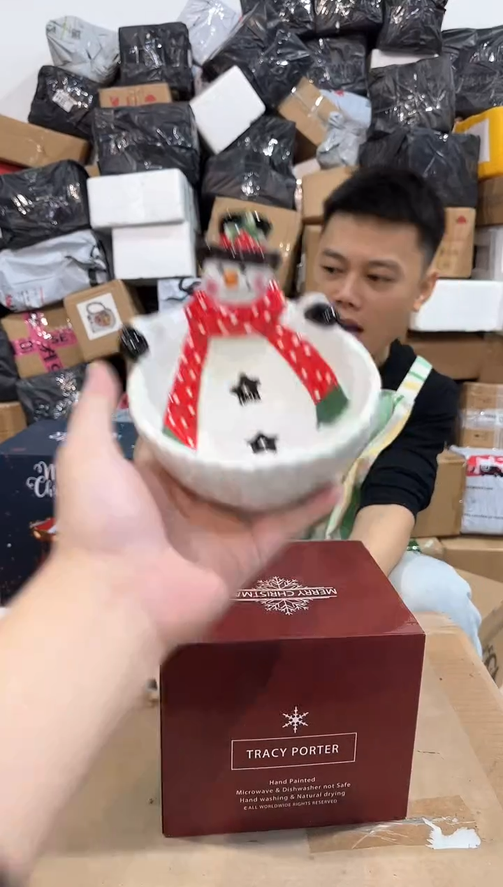 瓷片原盒雪人碗 