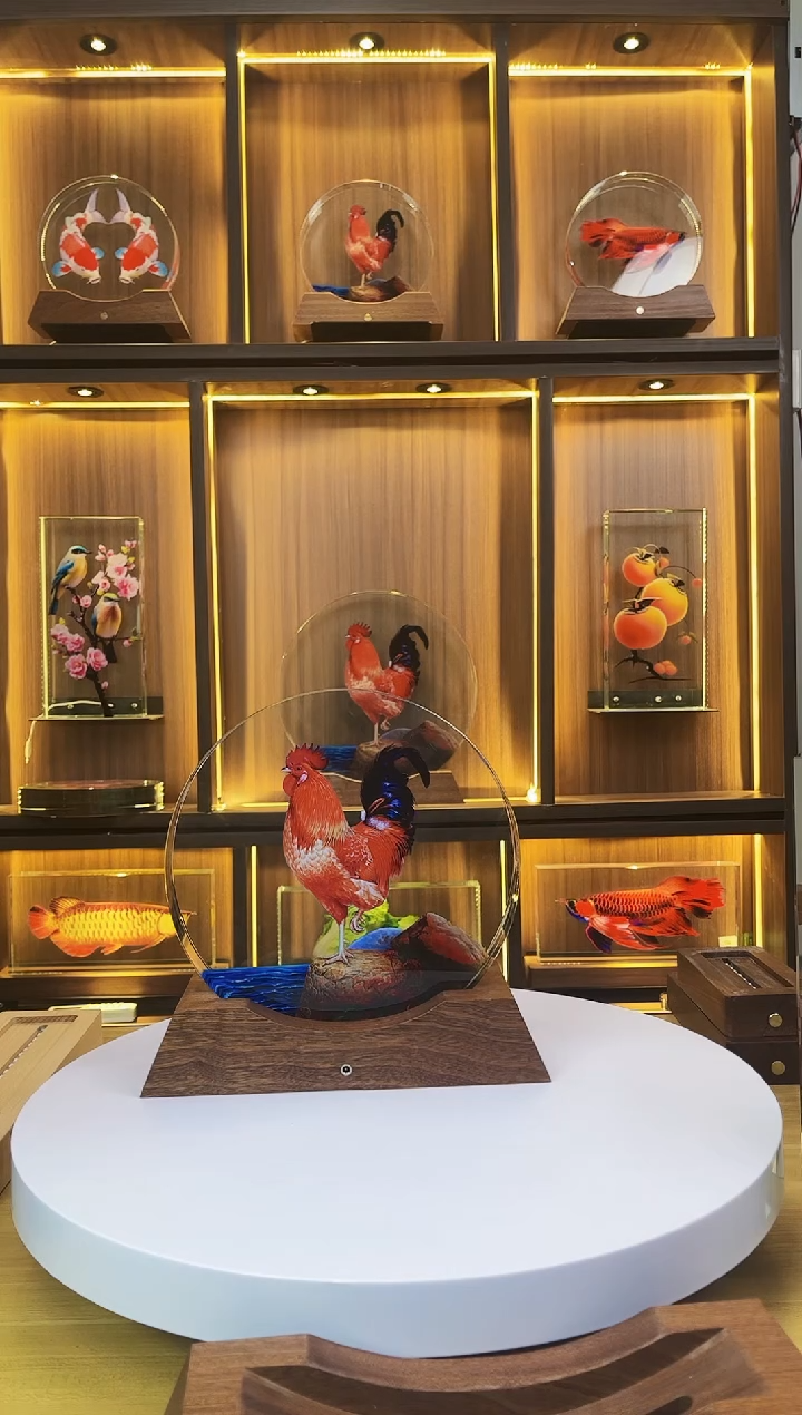 玻璃一****️瑕疵品圆形尺寸20*20*4红公鸡+底座