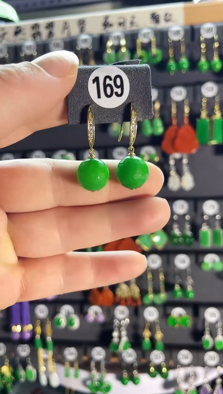 【闪购商品】翡翠耳饰银S925镶嵌老169..