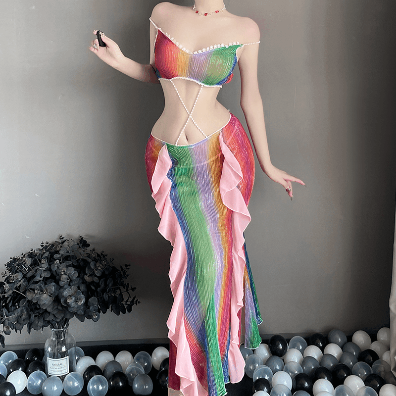 亮片套装鱼尾裙套装泳衣泳装性感夏季欧美沙滩扎染时尚温泉游泳