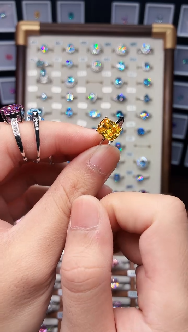 无925银轻奢金丝雀黄色女神戒