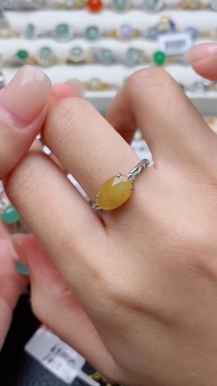 银S925镶嵌戒指翡翠正品 纯天然翡翠