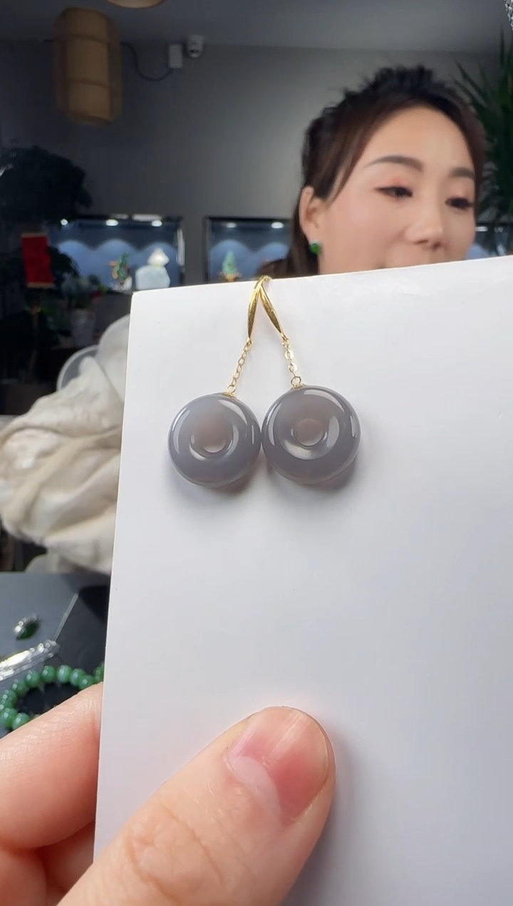 【闪购商品】和田玉耳钉18K金镶嵌1