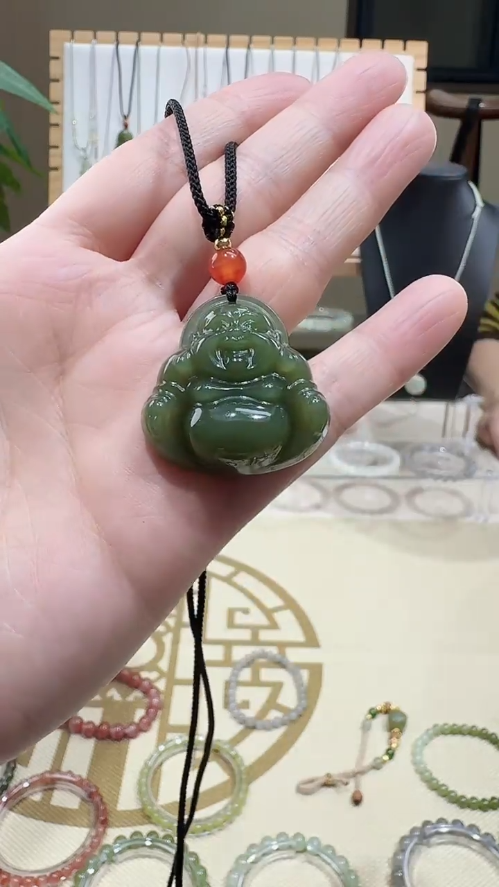 颈饰未镶嵌和田玉青黄口佛公30mm