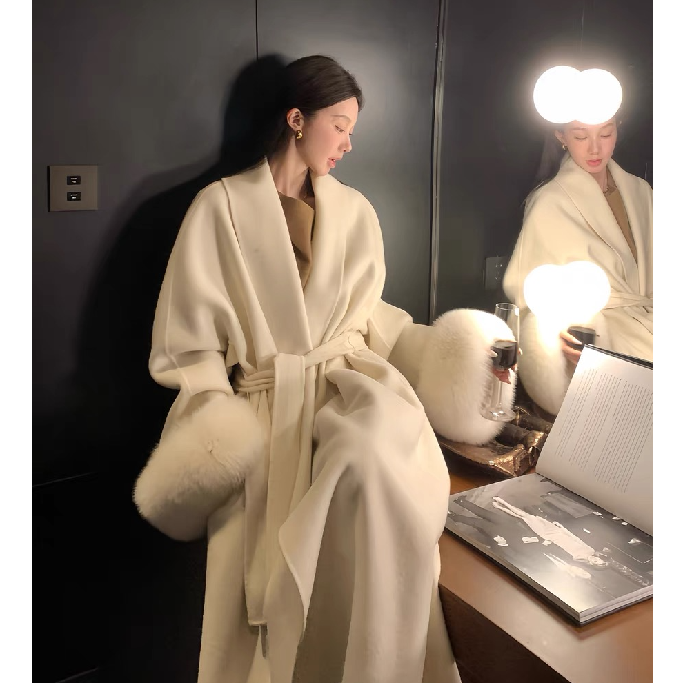 芬兰狐狸毛100%羊毛气质高级感时尚大衣