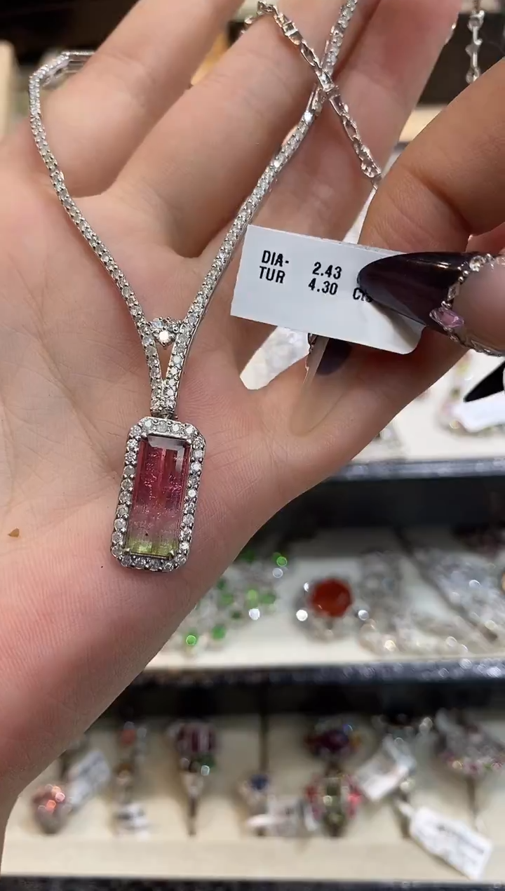 银S925镶嵌项链定制碧玺楚楚珠宝中古甄选不退换