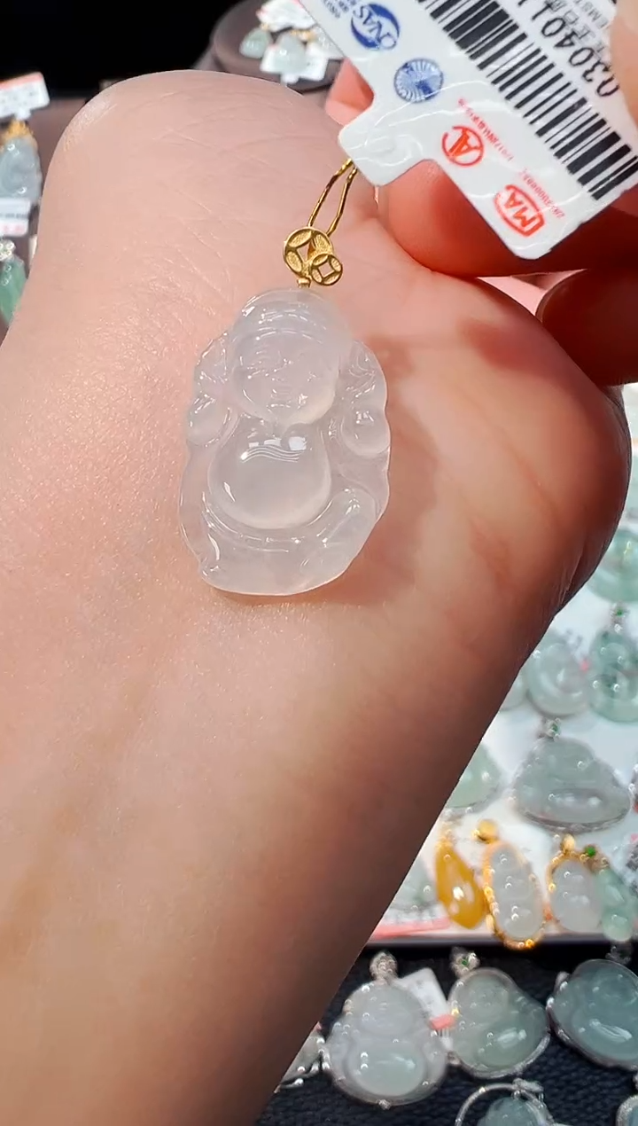 翡翠18K金镶嵌吊坠(不含链)财神爷吊坠1173