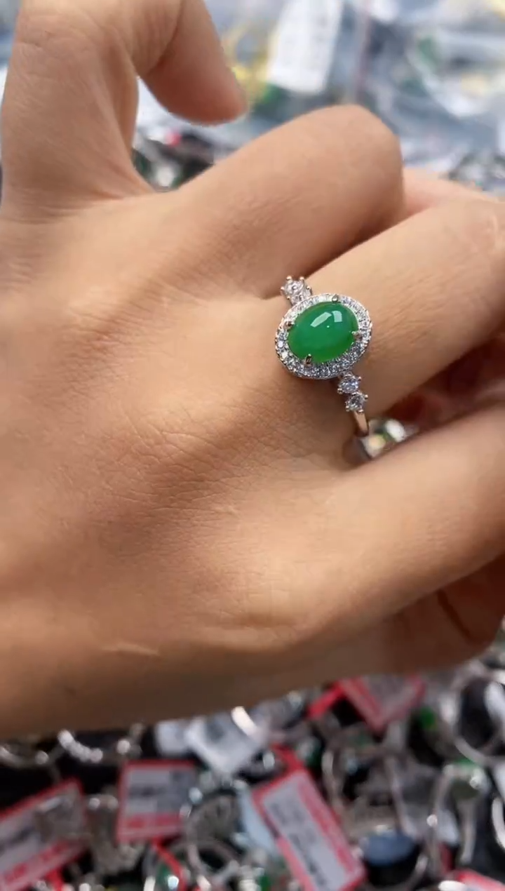银S925镶嵌戒指翡翠444---7