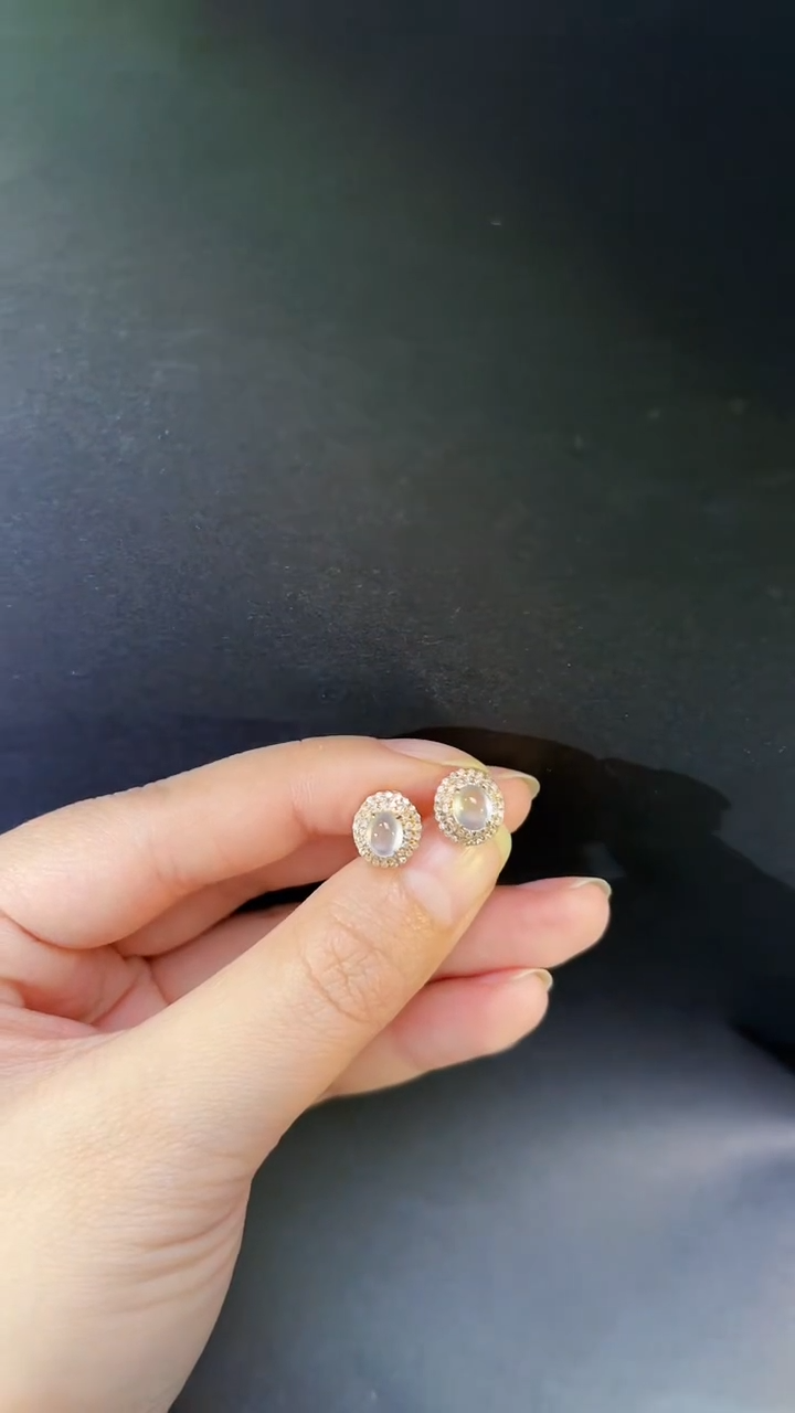 【闪购商品】翡翠耳饰18K金镶嵌翡翠蛋面耳饰多人不退不换