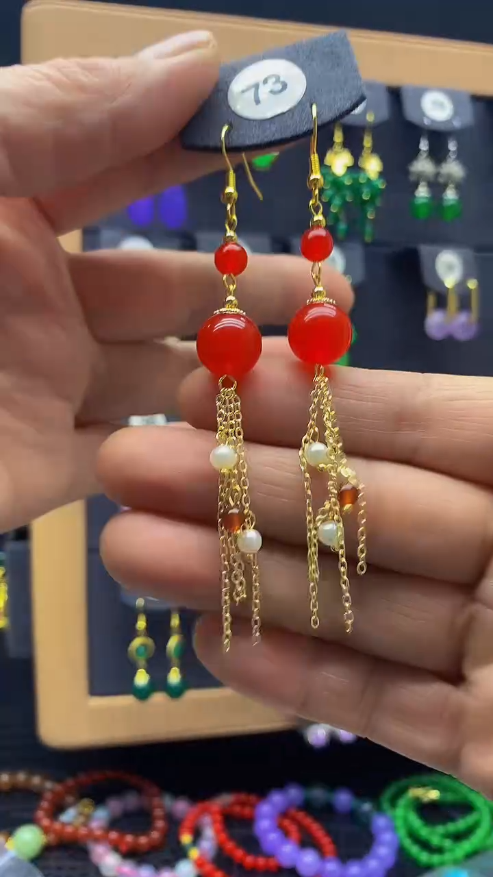 【闪购商品】玛瑙/玉髓耳坠银S925镀金镶嵌耳坠