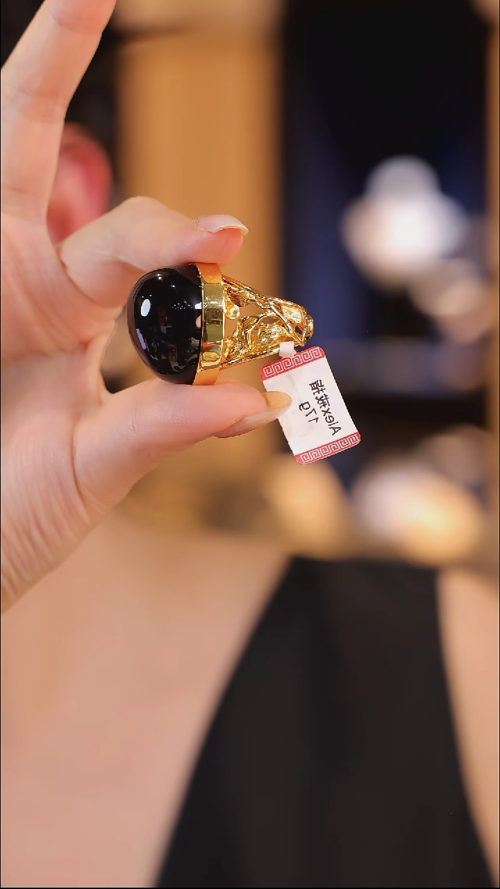 【闪购商品】琥珀戒指银S925镀金镶嵌KGJ075