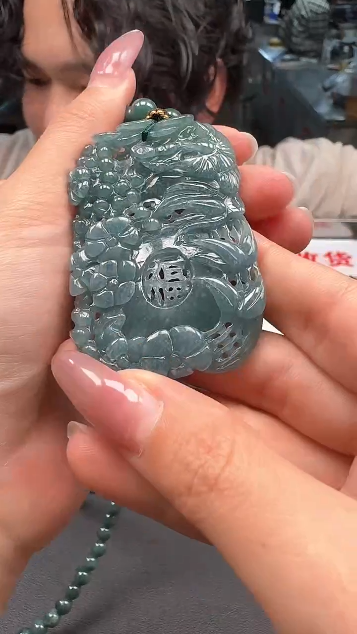 【闪购商品】翡翠颈饰未镶嵌花开富贵加珠链8648/44