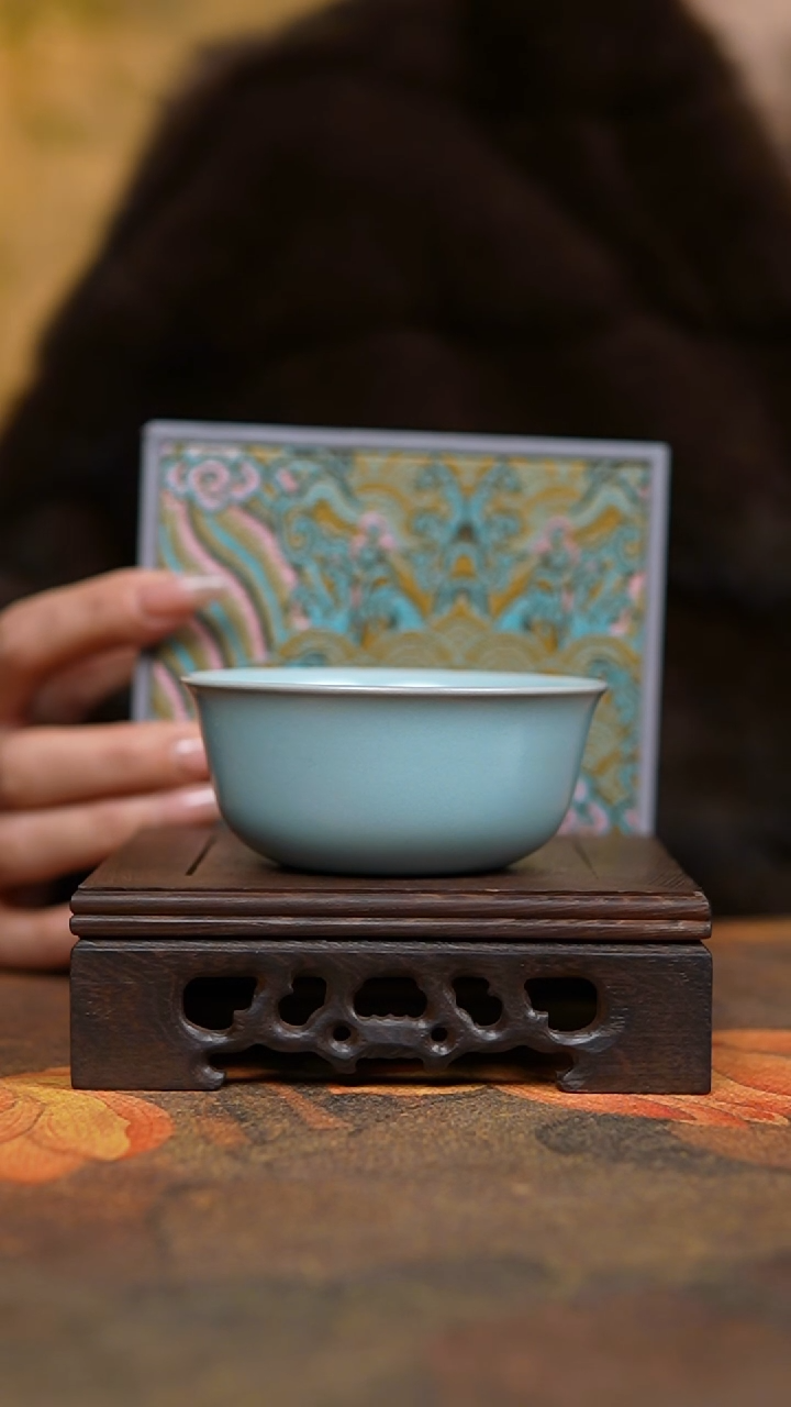 杯仿古天青纯手鸡缸杯一级礼盒