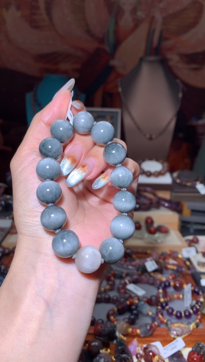 未镶嵌珠宝半成品水晶大*子蓝灰兔毛DIY手串14+mm