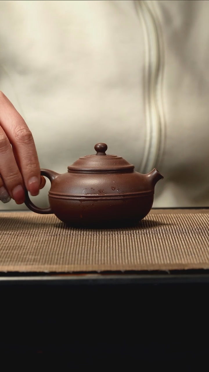 紫砂茶盏紫泥线圆巨轮160CC