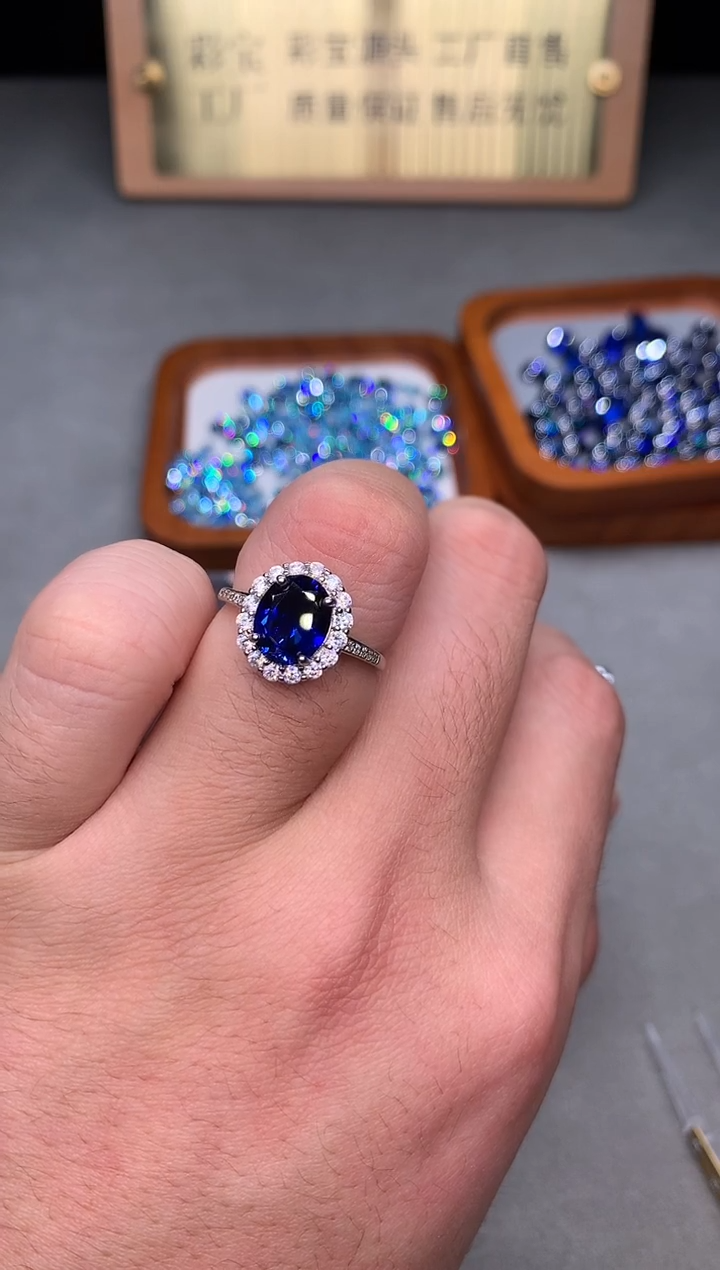 戒指蓝宝石银S925镶嵌2222