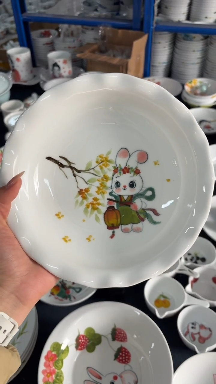 瓷片景德镇陶瓷食品级手绘釉中彩-如意盘