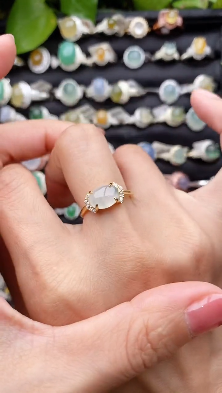 【闪购商品】翡翠戒指银S925镶嵌缅甸天然A货翡翠33  10-