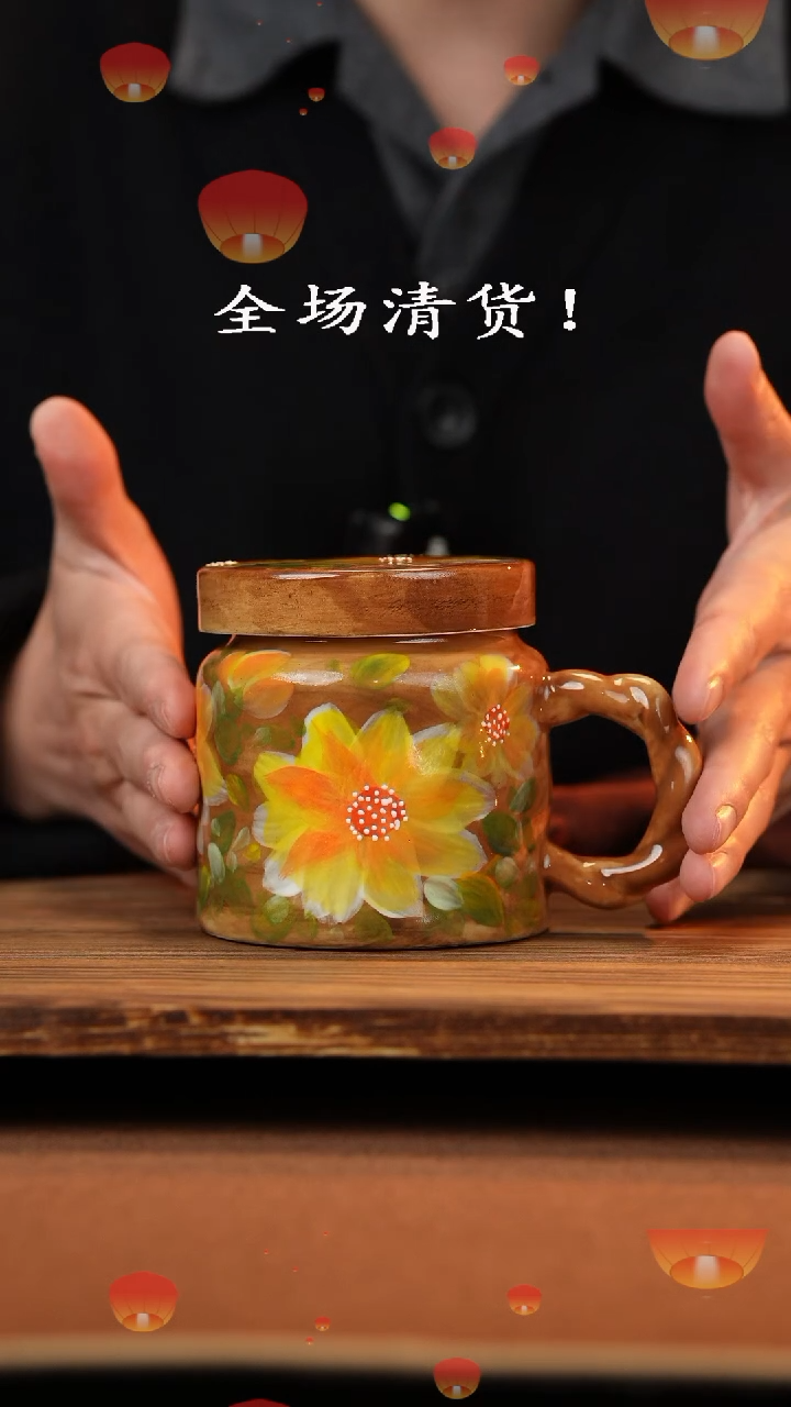 【闪购商品】杯手艺人手绘釉下彩异形器物