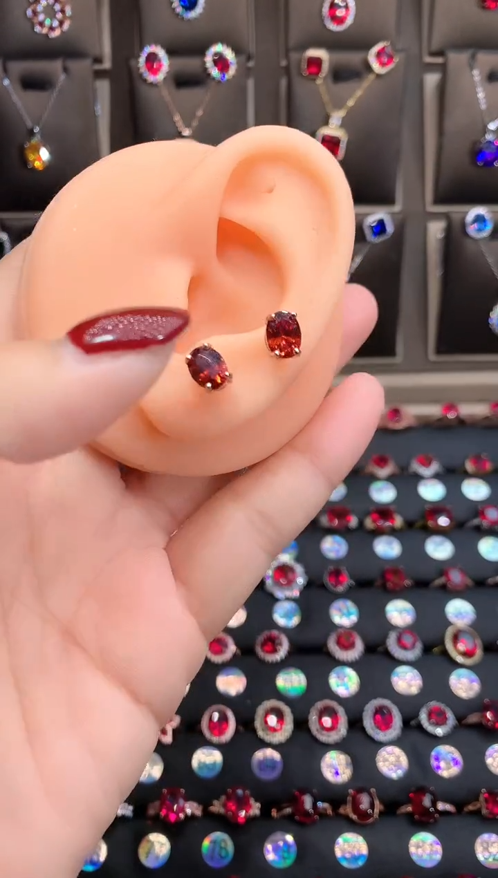 【闪购商品】石榴石（芬达石）耳饰银S925镶嵌玫瑰金